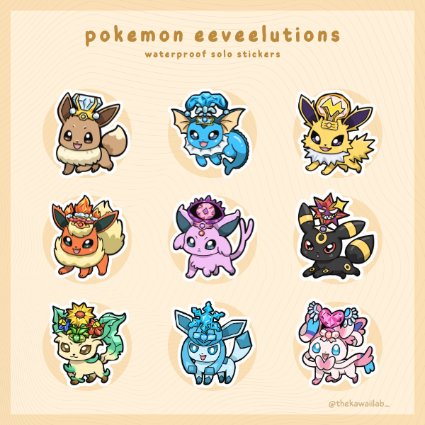 Pokemon Waterproof Stickers - Starters and Eeveelutions