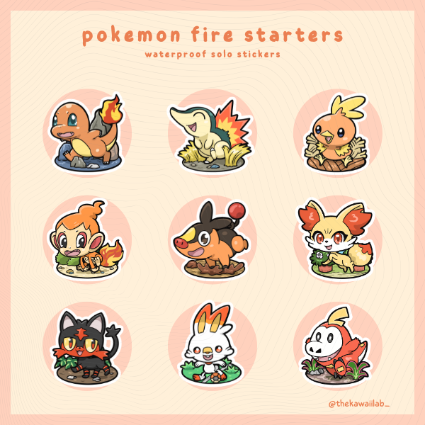 Pokemon Waterproof Stickers - Starters and Eeveelutions