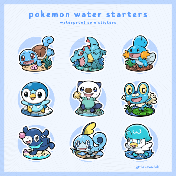 Pokemon Waterproof Stickers - Starters and Eeveelutions